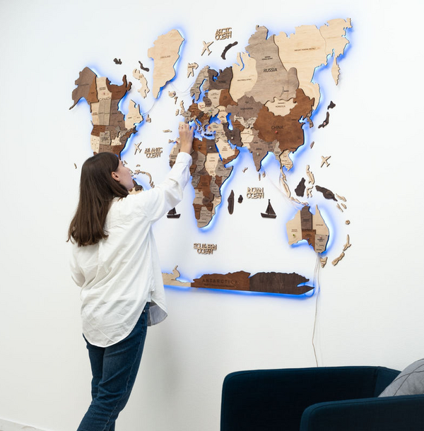 3D LED Drevená Mapa Sveta 3.0 Multicolor