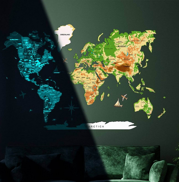 3D Luminous/Magnetic Farebná Drevená Mapa Sveta Physical